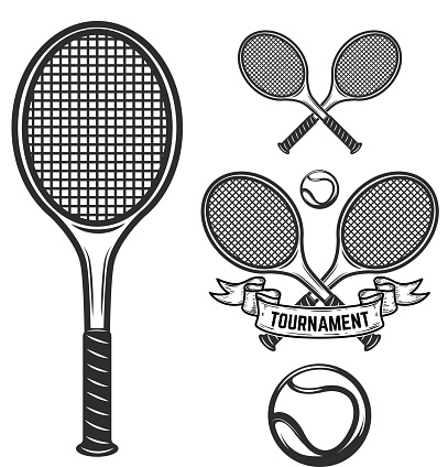 Set of tennis design elements for label, emblem, sign. Vector illustration