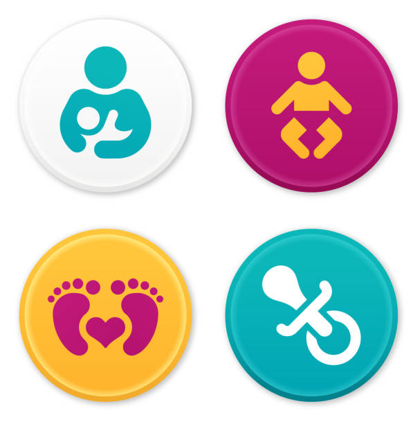 Baby and Parent Icons and Symbols Baby, children, infant, mother and childhood symbols. suckling stock illustrations