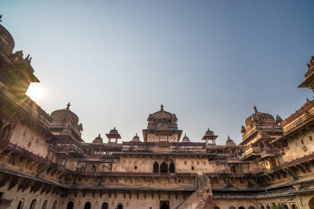 istock Orchha Palace, interior with courtyard and stone carvings, backlight. Also spelled Orcha, famous travel destination in Madhya Pradesh, India. 895666924