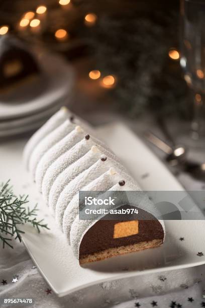 Delicious Traditional French Christmas Cake Stock Photo - Download Image Now - Christmas, Yule Log, Dessert - Sweet Food
