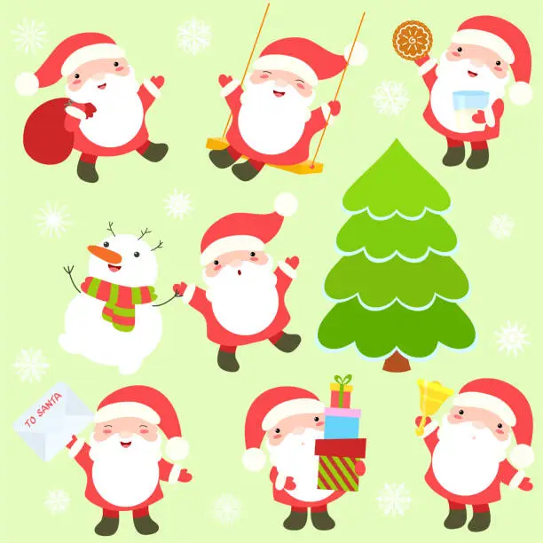 Vector illustration of Collection of cute Santa Clauses