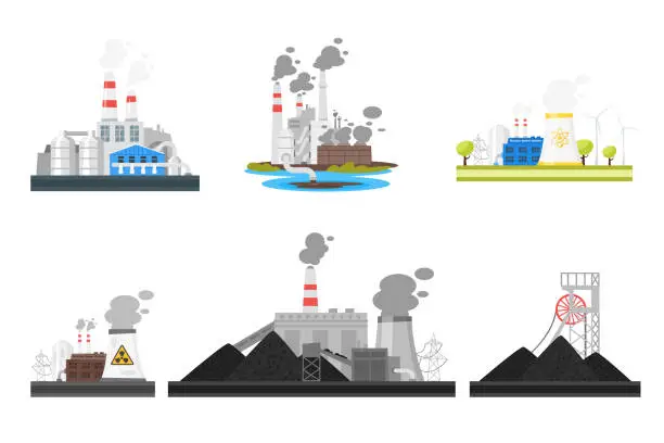 Vector illustration of set of industrial plants