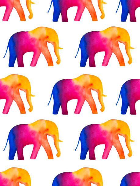 бесшовные акварели слонов шабло�н. - india indian culture pattern paisley stock illustrations