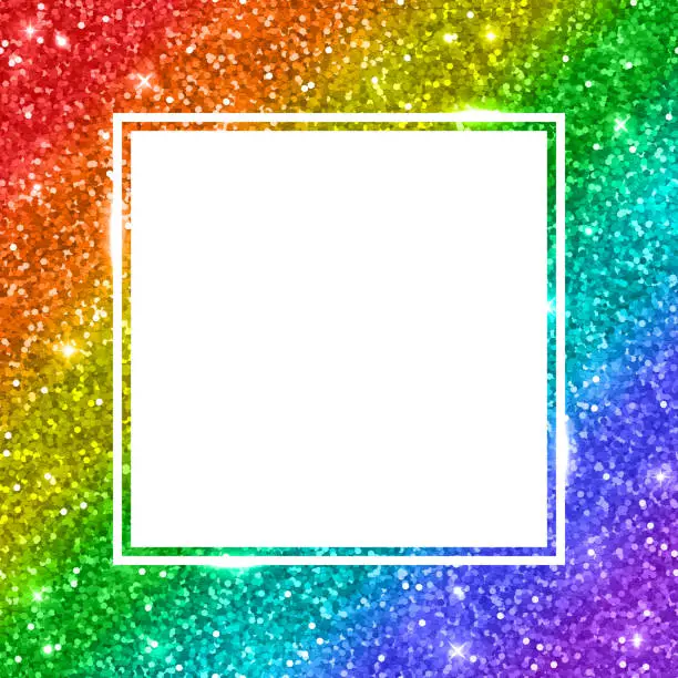 Vector illustration of Rainbow glitter square frame, diagonal stripes. Vector