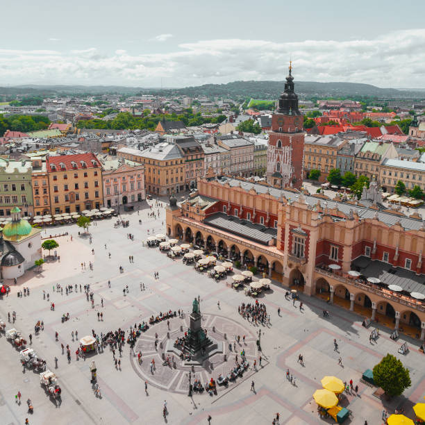 istock Aerial view on the central square and Sukiennice in Krakow. 895691584