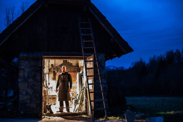 Portrait of Blacksmith and his Forge at Twilight.