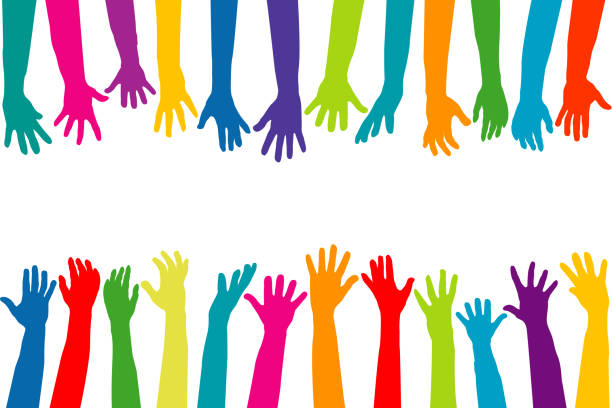 Color hands silhouettes Color hands silhouettes crowd of people borders stock illustrations