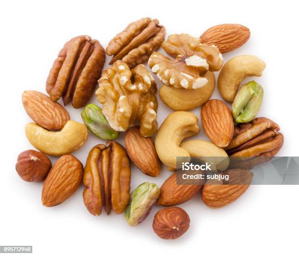 Mixed Nuts On White Stock Photo - Download Image Now - Nut - Food, White Background, Seed