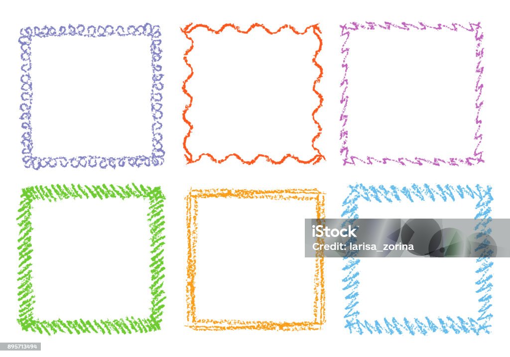 Kleurpotlood Hand Tekenen Vierkante Kaders Set Van Kleurrijke Rechthoekige Sierlijke Design Element Krijt Of Potlood Als Kids Getekende Stijl Stockvectorkunst En Meer Beelden Van Kaderrand - Istock