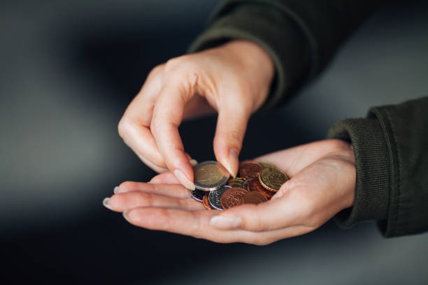 Euro coins in female hand Euro coins in female hand counting coins stock pictures, royalty-free photos & images