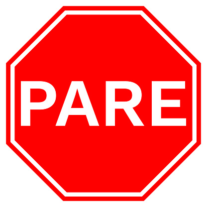 PARE stop sign in red octagon. Vector icon.