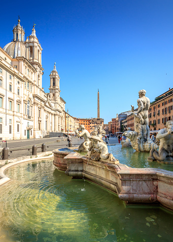 Piazza Navona,Rome,Italy. On the foreground the so called Fontana del Moro (Moor Fountain)