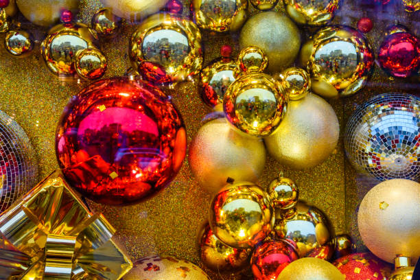 istock Different christmas decorations in showcase of the shop 895788562