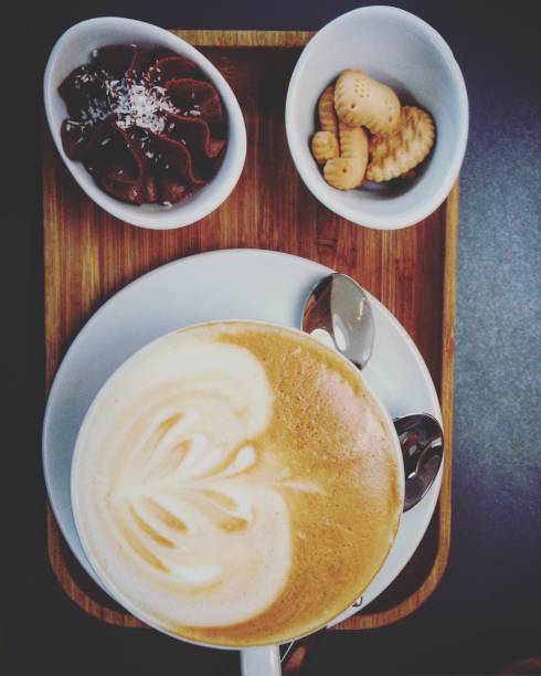 Coffee with chocolate mousse and cookies