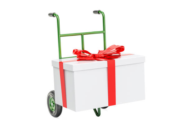 istock Hand truck with gift box. Gift delivery concept, 3D rendering isolated on white background 895812058
