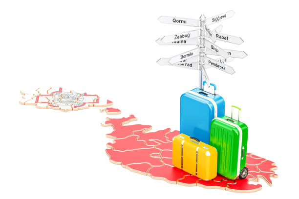istock Malta travel concept. Map with suitcases and signpost, 3D rendering 895813062