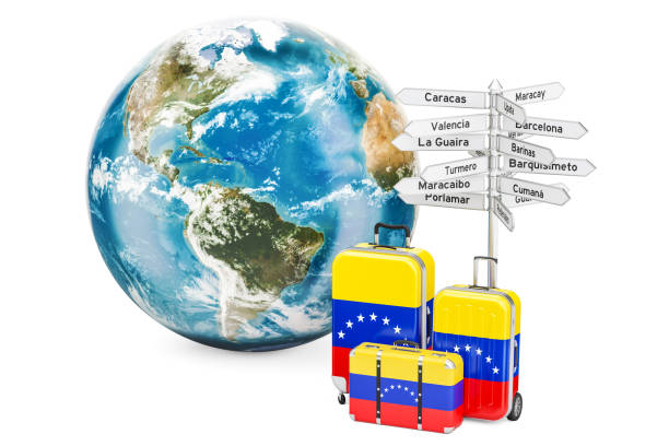 istock Venezuela travel concept. Suitcases with signpost and Earth Globe, 3D rendering 895813514
