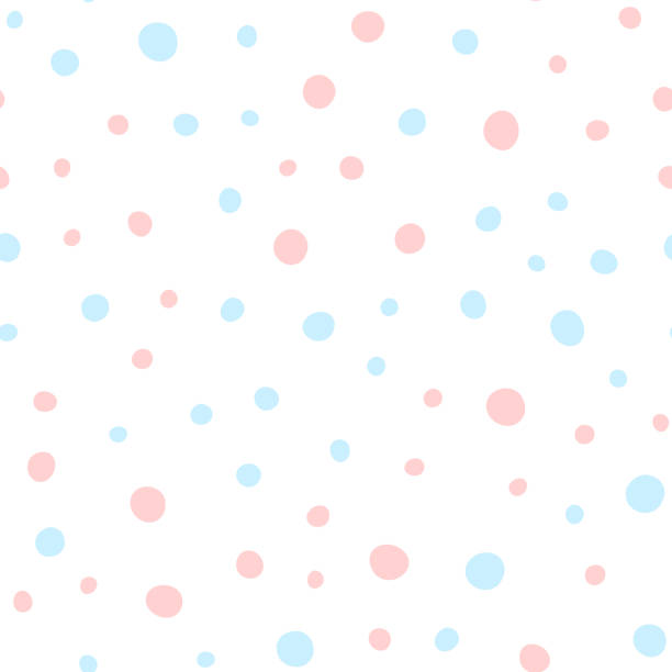 ピンクとブルーは、白い背景の上のスポットをラウンドします。かわいいシームレス パターン。不規則な水玉。手で描かれています。 - 水玉点のイラスト素材／クリップアート素材／マンガ素材／アイコン素材