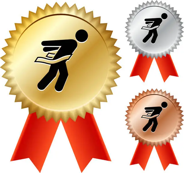 Vector illustration of Athlete Crossing Finish Line Gold Medal Prize Ribbons