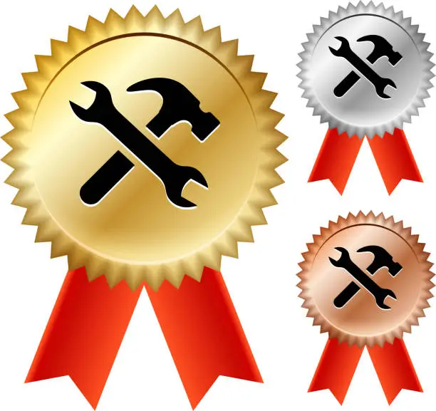 Vector illustration of Tools & Hardware  Gold Medal Prize Ribbons