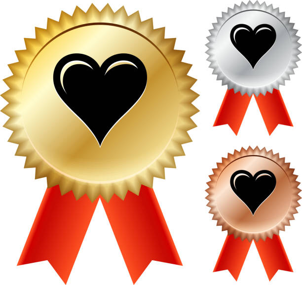 карты сердце золотая медаль премии ленты - second place ribbon award suit stock illustrations