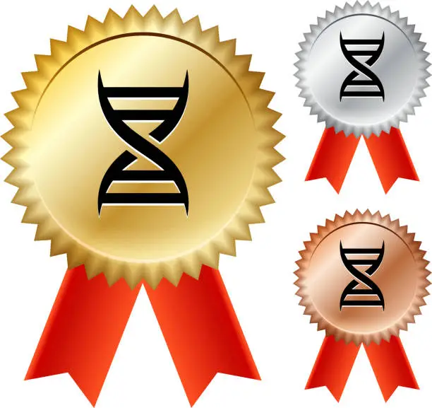 Vector illustration of DNA Strand Gold Medal Prize Ribbons