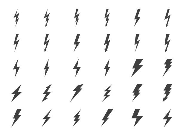 blitz-vektor-icons set - thunderstorm stock-grafiken, -clipart, -cartoons und -symbole