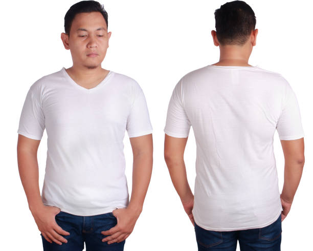 istock White v-neck shirt mockup template 895888940
