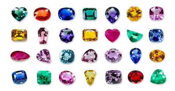 collrection de joyas brillantes aisladas sobre fondo blanco - precious gems fotografías e imágenes de stock