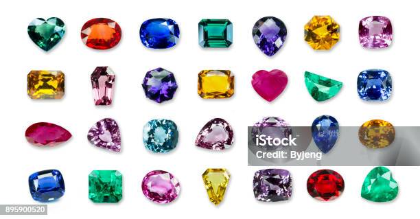 Collrection Of Bright Gems Isolated On A White Background Stock Photo - Download Image Now