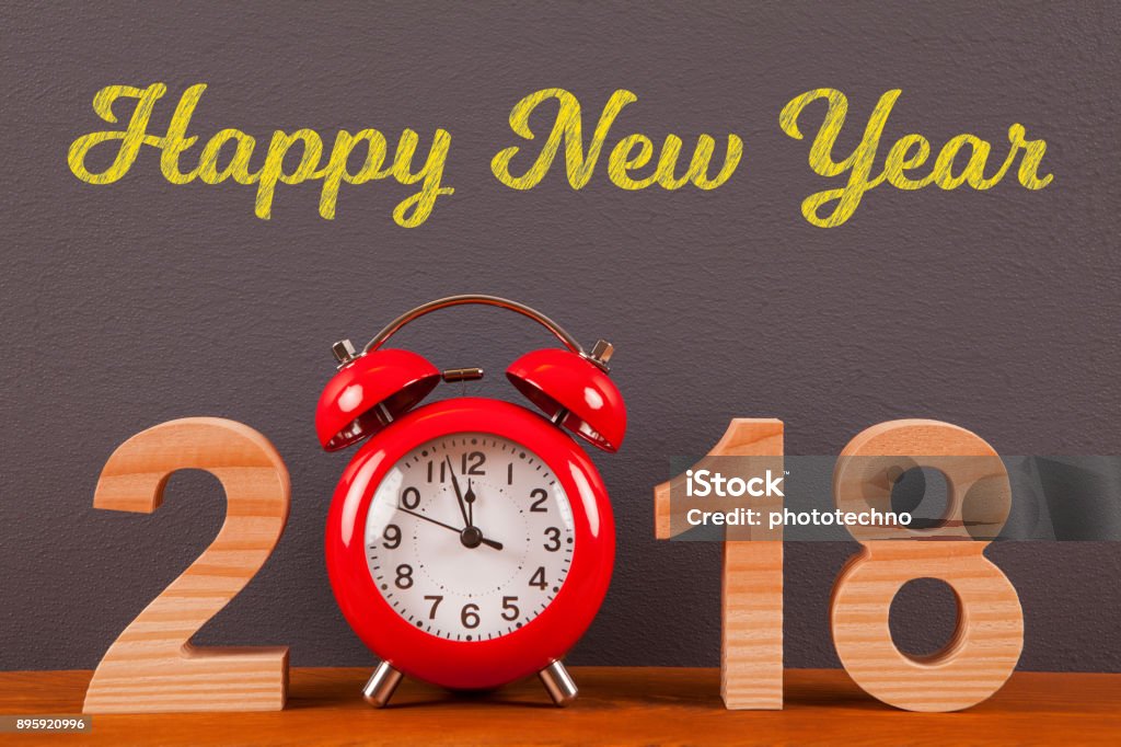 Happy New Year 2018 with Red Clock 2018 Stock Photo