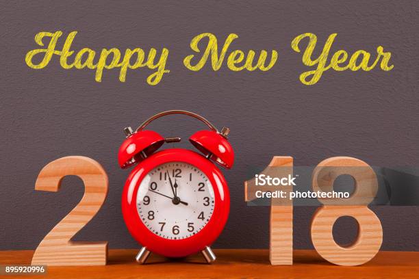 Happy New Year 2018 With Red Clock Stock Photo - Download Image Now - 2018, Abstract, Advertisement