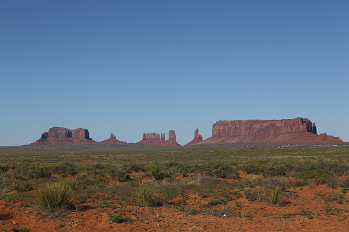 Hunts mesa in Monument Valley, Arizona canyon, nature of America, beautiful landscape, blue sky, wild world, stunning place, arizona trip mountain range