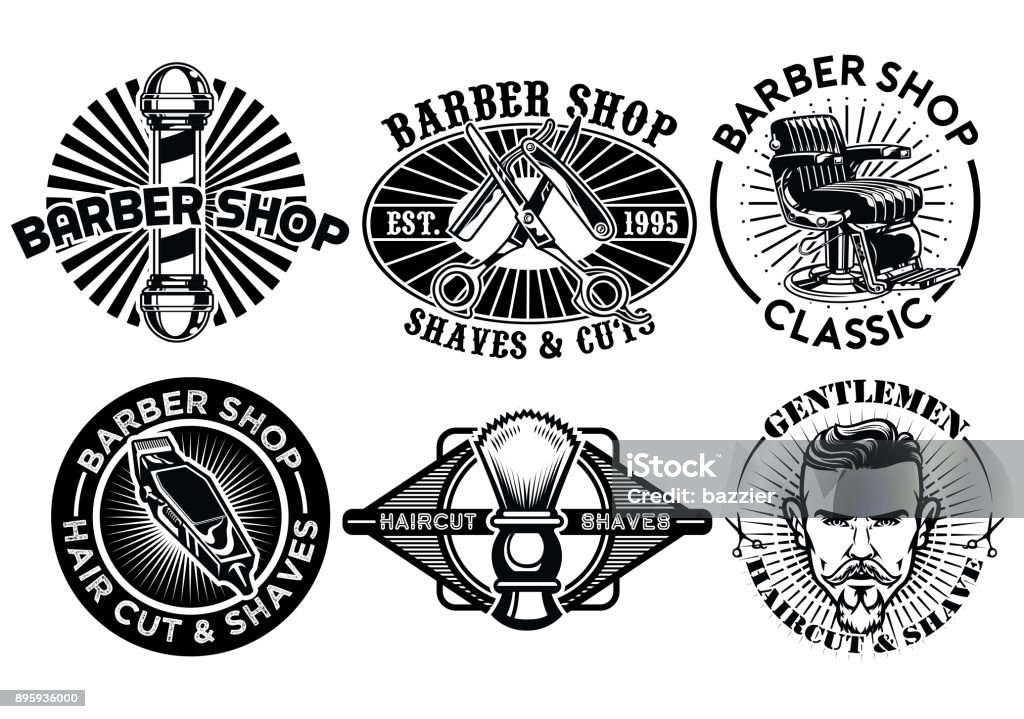 barbershop concept badge design set vector of barbershop concept badge design set Barber Shop stock vector