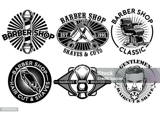 Barbershop Concept Badge Design Set Stock Illustration - Download Image Now - Barber Shop, Adult, Body Care