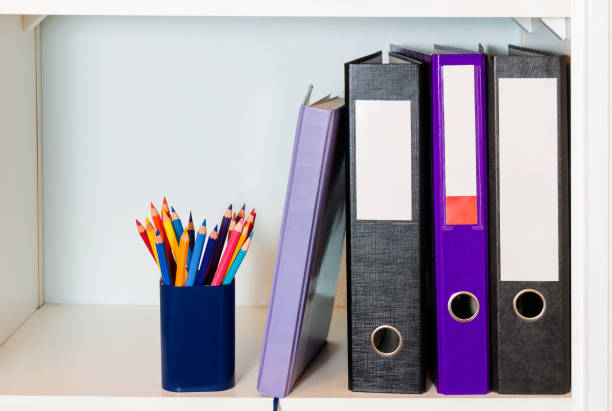 istock Shelf with folders, organizer and pencil holder 895945180