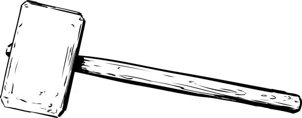 Vector illustration of Outline of large sledge hammer over white