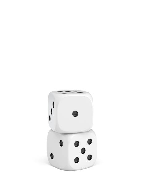 istock 3d rendering of two white dice with white pips standing vertically on a white background 895952912