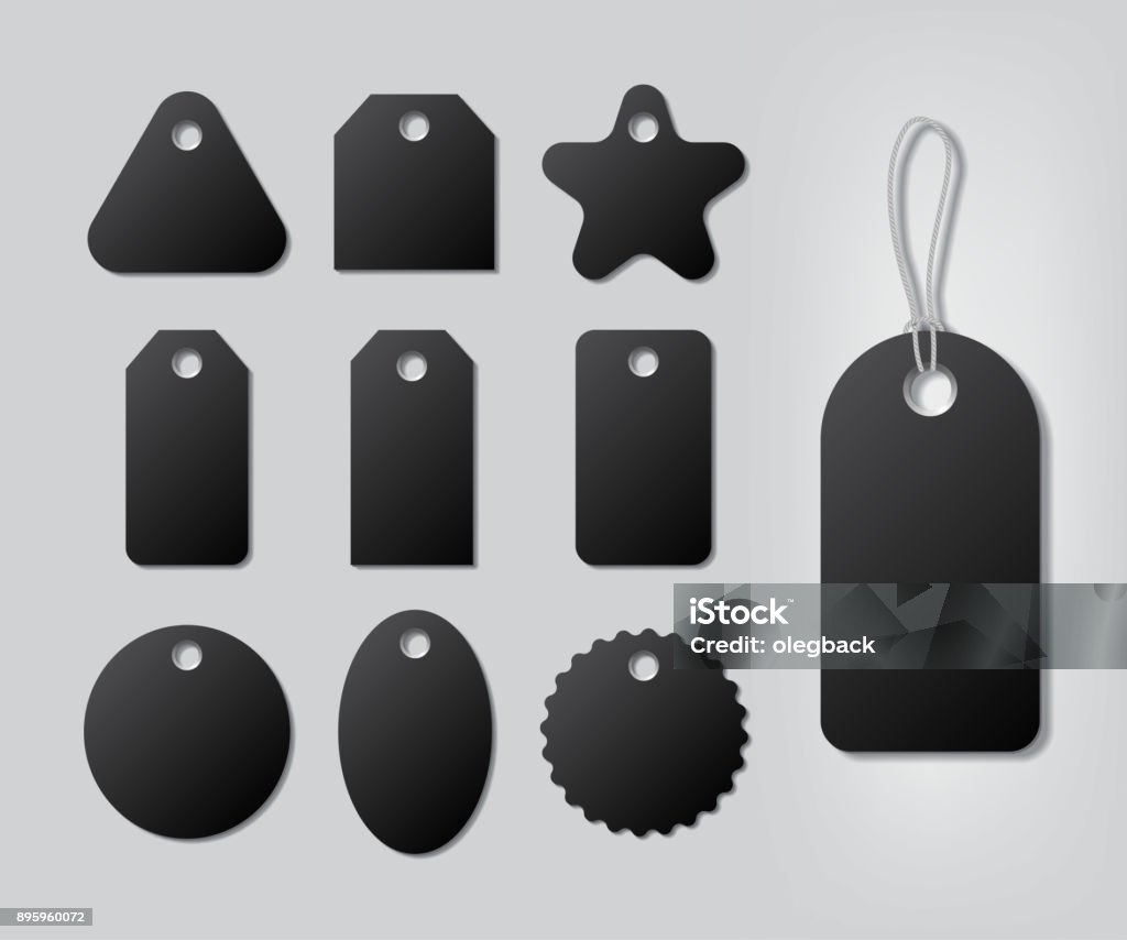String Tag Shape Black Different Shape Tags With Strings Isolated On Gray Background ...