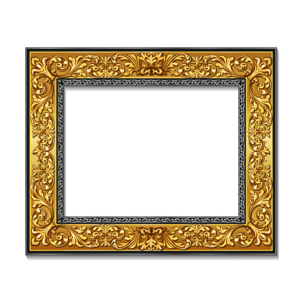 ilustraciones, imágenes clip art, dibujos animados e iconos de stock de color del marco oro con sombra - retro revival decoration gold vector