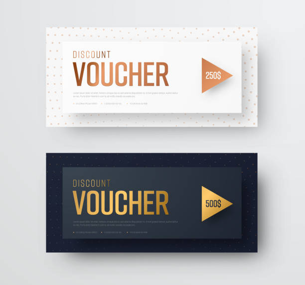 Premium gift voucher template. The design of cards is black and white with gold and bronze elements Premium gift voucher template. The design of cards is black and white with gold and bronze elements. Vector illustration. Set black and white photo christmas cards stock illustrations