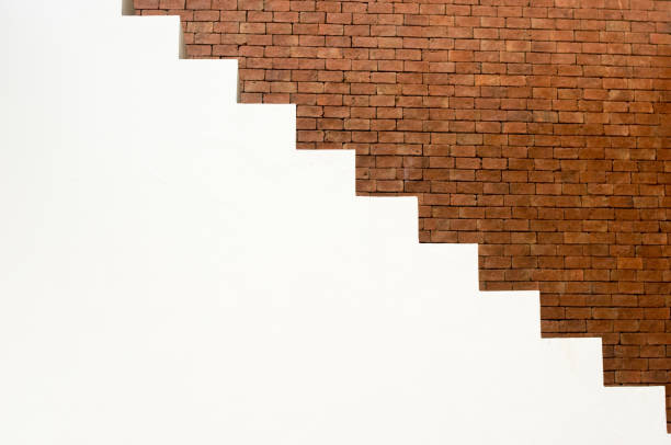 istock White stair and brick wall. Background and texture design. 895993838