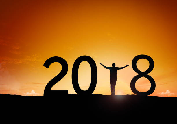 Silhouette young man Happy for 2018 new year