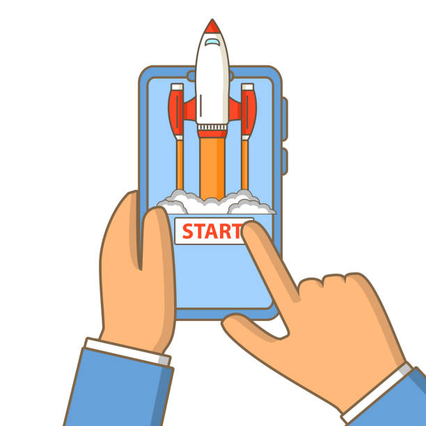istock Business concept start up of a rocket and launch of a mobile application.The spacecraft science flying up from the smartphone. 896025110