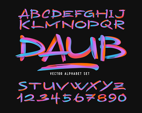 Vector colorful abstract alphabet set. Bright modern brush font.