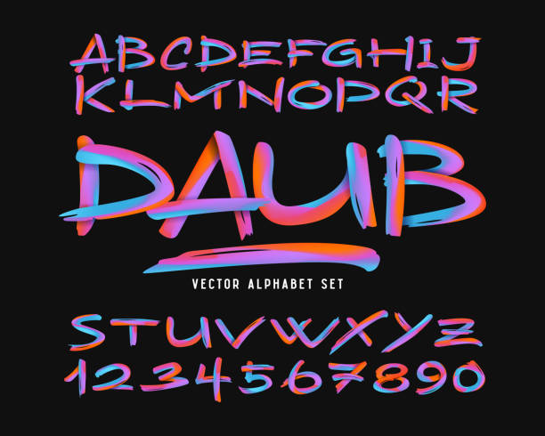 Vector colorful abstract alphabet set. Bright modern brush font. Vector colorful abstract alphabet set. Bright modern brush font. typesetter stock illustrations