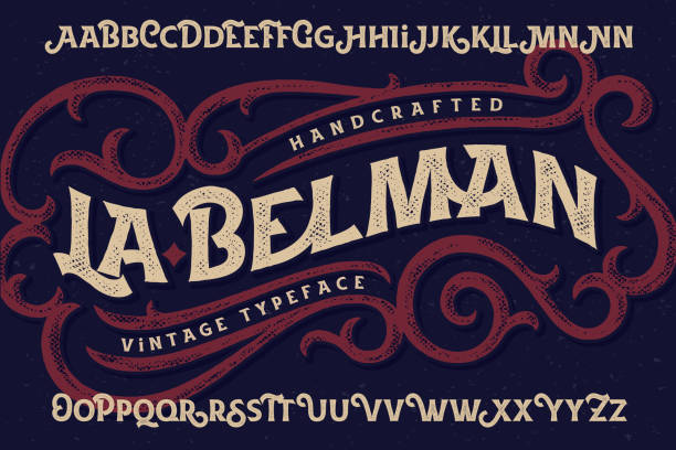Vintage font set named "La Belman" with rough textured ornate elements Vintage font set named "La Belman" with rough textured ornate elements steampunk style stock illustrations