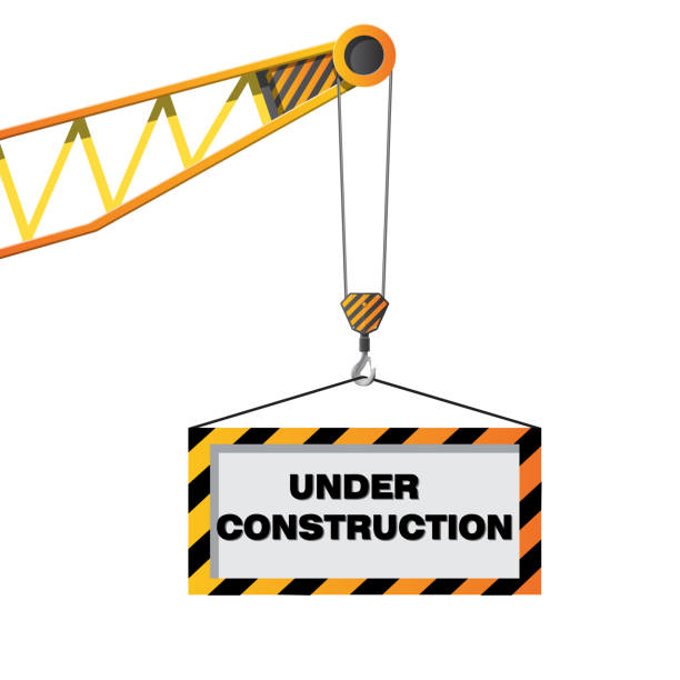 Construction crane holding sign Construction crane holding an under construction sign vector concept web page computer icon symbol engineer stock illustrations