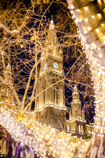 Iluminated Vienna Town Hall during Christmas Market Time