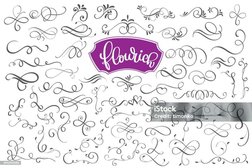 Elementos de design caligráfico de Flourich e decoração de página para o projeto cartões, convites de férias, tatuagem, sobreposições de foto, t-shirt impressão, panfleto, design de cartaz, caneca, almofada - Vetor de Florear royalty-free